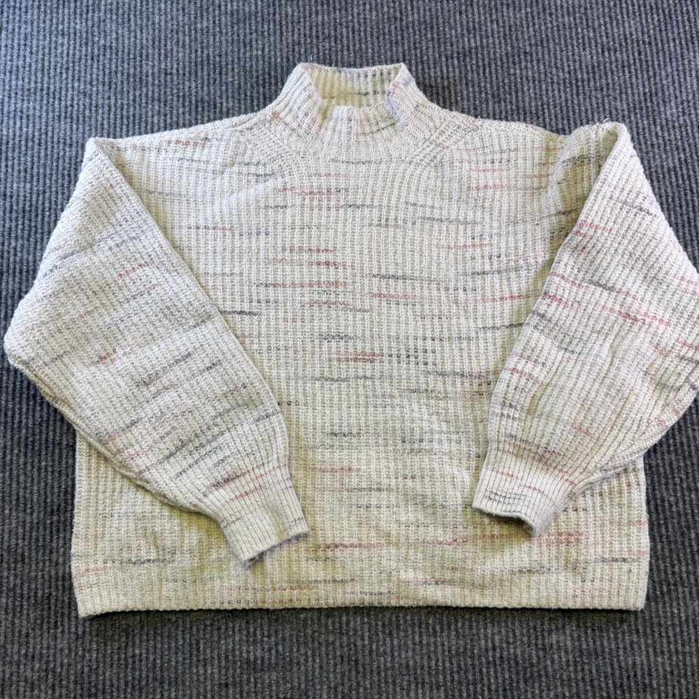 OLD NAVY SOSOFT MOCK NECK SWEATER LARGE CREAM MULTI RECYCLED BLEND RIBBED KNIT